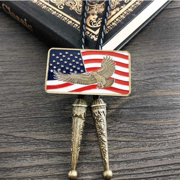 New Leather American flag eagle western bolo tie.  Many other bolo ties listed - Picture 2 of 2